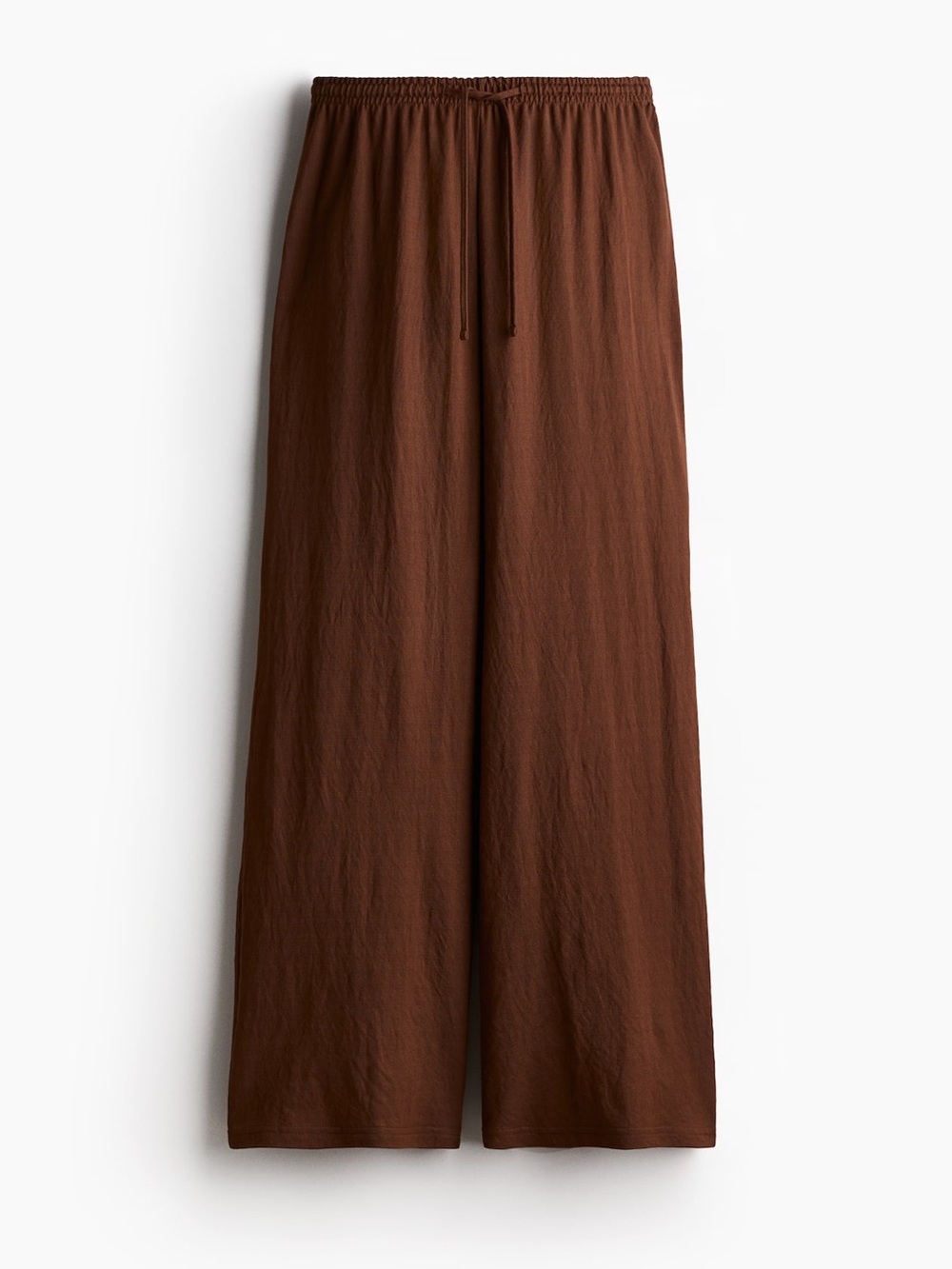 H&M Chocolate Brown Pull-On Wide Leg Jersey Pants Sz L Casual Lounge Comfort